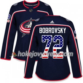 Dámské Hokejový Dres Columbus Blue Jackets Sergei Bobrovsky 72 2017-2018 USA Flag Fashion Modrá Adidas Authentic